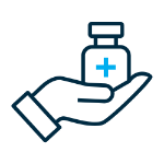 Cartoon hand holding a medicine bottle